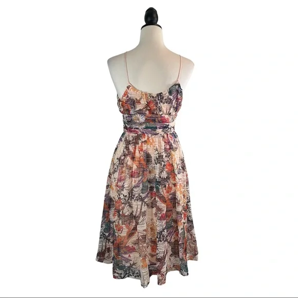 Anthropologie Maeve Mackenzie Spaghetti Strap Dress Floral Mesh Overlay, Size 0 - Picture 8 of 15